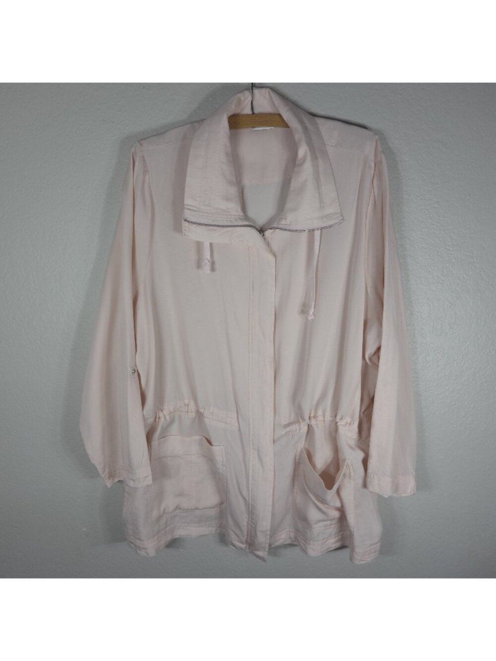 CJ Banks Jacket Light Pink Cinched Waist Full Zip Womens Size XL Lyocell Pockets